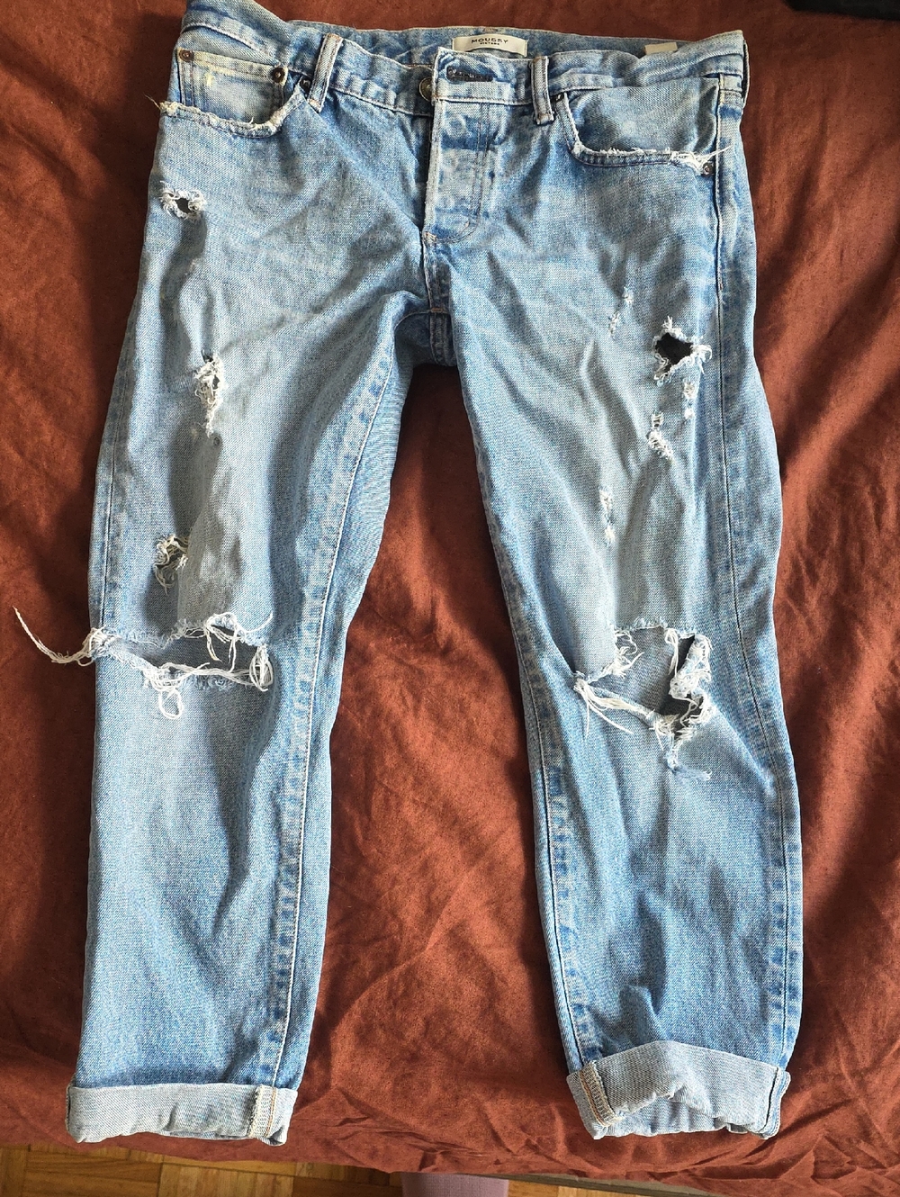 Moussy Light Wash Distressed Relaxed Jeans